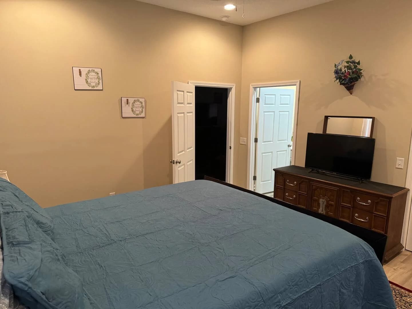 Bedroom — doorway view at Troopers Lane Getaway in Waycross, Georgia.